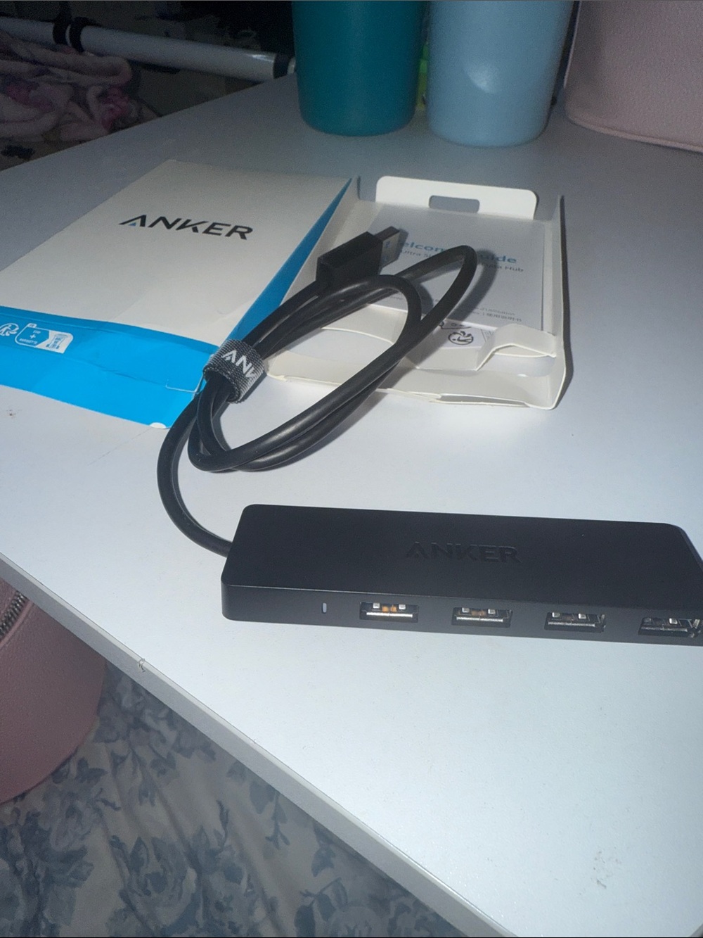 Anker Black 4-Port USB Hub with Built-In Cable